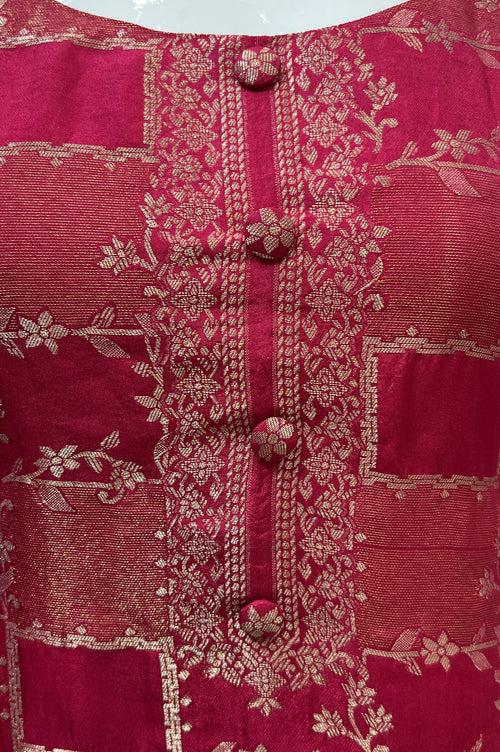 Rani Pink Banaras work Straight Cut Salwar Suit