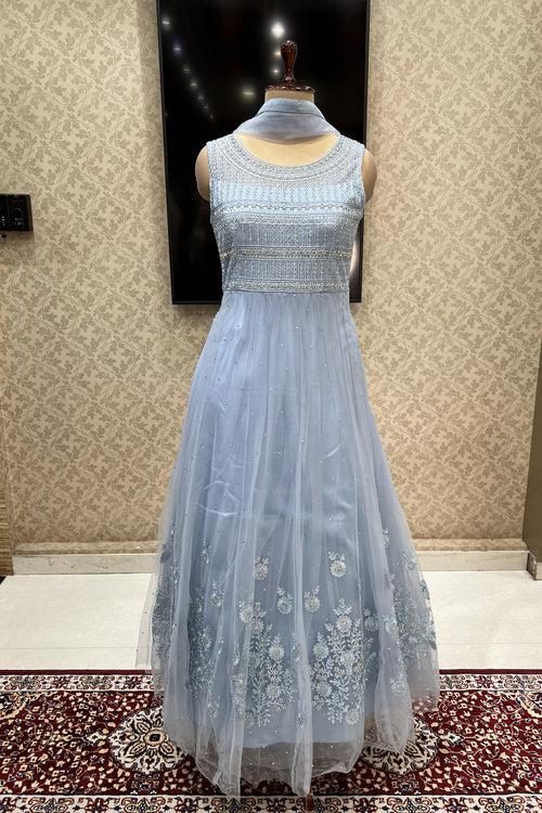 Sky Blue Zari Thread and Stone work Floor Length Anarkali Suit