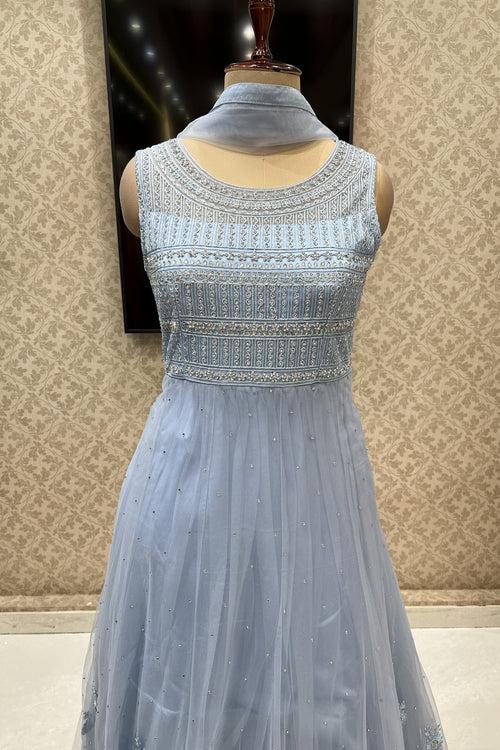 Sky Blue Zari Thread and Stone work Floor Length Anarkali Suit