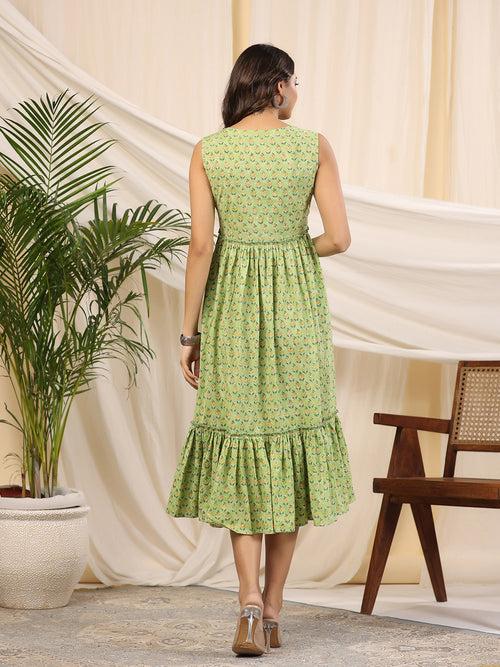 Green Handblock Printed Cotton Dress