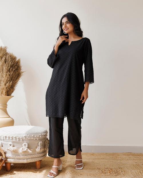 Black Schiffili Kurta Set