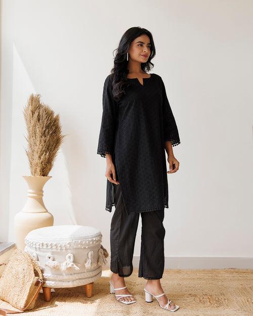 Black Schiffili Kurta Set