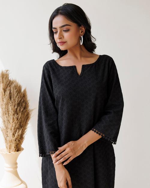 Black Schiffili Kurta Set