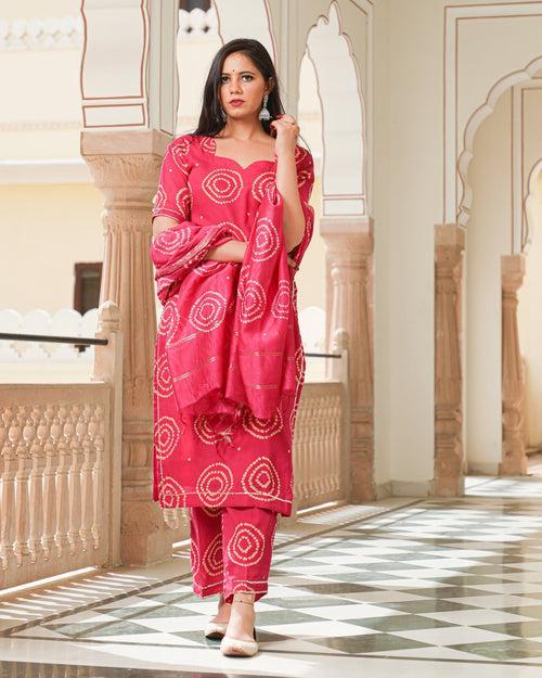 Magenta Modal Bandhani Suit Set