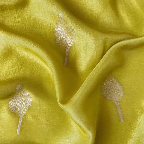 Unisex Dusty Yellow Golden Tree Cloth of Gold | Woven Pure Russian Silk Kurta Fabric (3.2 Meters) | and Cotton Pyjama (2.5 Meters) | Unstitched Combo Set