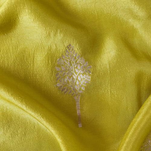 Unisex Dusty Yellow Golden Tree Cloth of Gold | Woven Pure Russian Silk Kurta Fabric (3.2 Meters) | and Cotton Pyjama (2.5 Meters) | Unstitched Combo Set