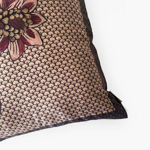 Dusty Brown Magical Flower Printed Premium Satin  Cushion Covers (16X16)