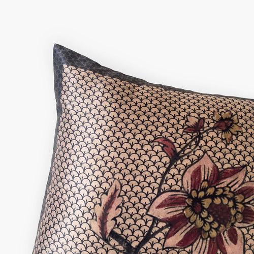 Dusty Brown Magical Flower Printed Premium Satin  Cushion Covers (16X16)