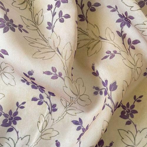Khaki & Purple Abstract Floral Printed Burberry Silk Fabric (Width 47 Inches)