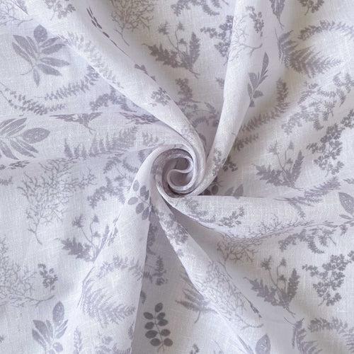 Grey & White Abstract Leaves Printed Linen Fabric (Width 54 Inches)