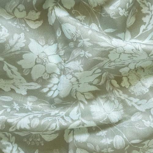 Dusty Green Garden of Daisies Printed Muslin Fabric (Width 45 Inches)