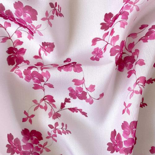 Magenta Pink Floral Vines Printed Soft Organza Fabric (Width 44 Inches)