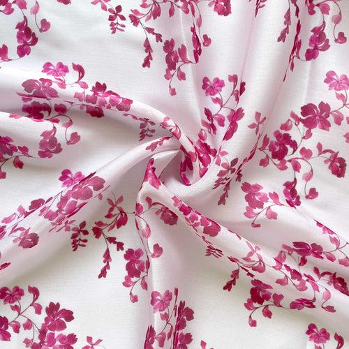 Magenta Pink Floral Vines Printed Soft Organza Fabric (Width 44 Inches)