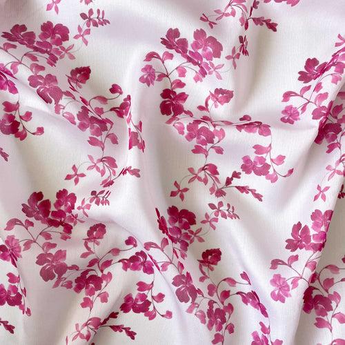 Magenta Pink Floral Vines Printed Soft Organza Fabric (Width 44 Inches)