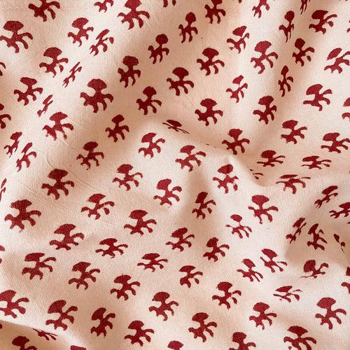 Brick Red & Beige Abstract Floral | Ajrakh Natural Dyed Hand Block Printed Pure Cotton Fabric (3 Meters) | and Cotton Pyjama (2.5 Meters) | Unstitched Combo Set