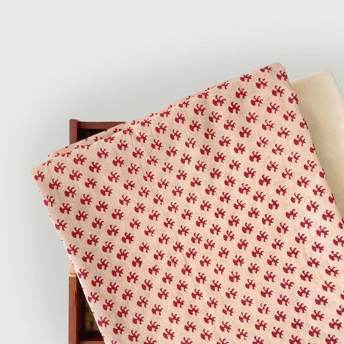 Brick Red & Beige Abstract Floral | Ajrakh Natural Dyed Hand Block Printed Pure Cotton Fabric (3 Meters) | and Cotton Pyjama (2.5 Meters) | Unstitched Combo Set