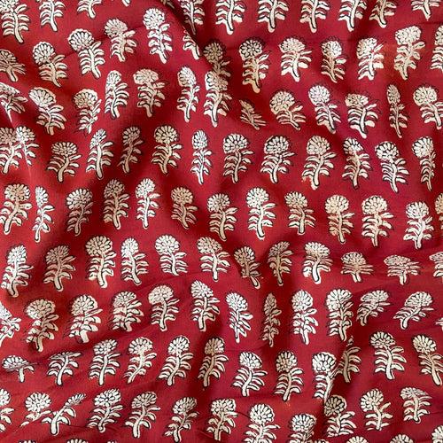 Brick Red & Beige Mini Traditional Floral | Bagru Hand Block Printed Pure Cotton Fabric (3 Meters) | and Cotton Pyjama (2.5 Meters) | Unstitched Combo Set