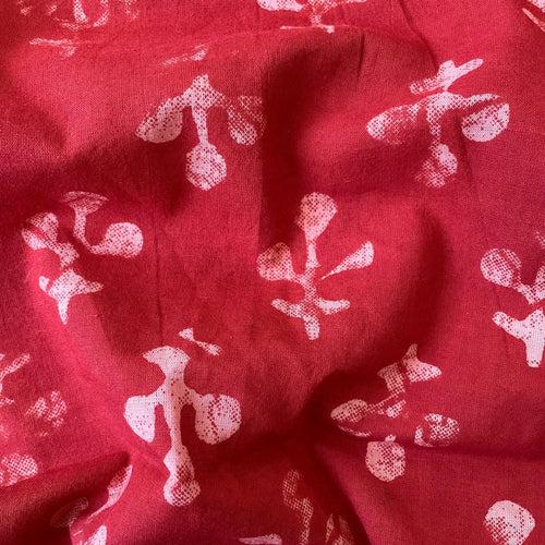 Bright Red Abstract Geometric | Bagru Natural Dyed Hand Block Printed Pure Cotton Fabric (3 Meters) | and Cotton Pyjama (2.5 Meters) | Unstitched Combo Set