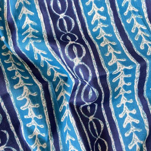 Deep Blue Tribal Stripes | Hand Block Printed Pure Cotton Fabric (3 Meters) | and Cotton Pyjama (2.5 Meters) | Unstitched Combo Set