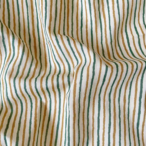 Dusty Mustard & Blue Irregular Stripes | Hand Block Printed Pure Cotton Fabric (3 Meters) | and Cotton Pyjama (2.5 Meters) | Unstitched Combo Set