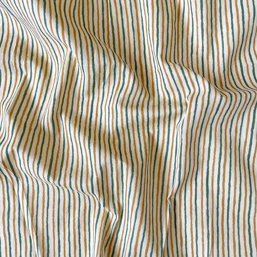 Dusty Mustard & Blue Irregular Stripes | Hand Block Printed Pure Cotton Fabric (3 Meters) | and Cotton Pyjama (2.5 Meters) | Unstitched Combo Set