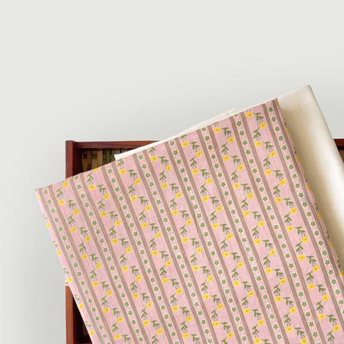 Pastel Pink & Yellow Floral Stripes| Hand Block Printed Pure Cotton Fabric (3 Meters) | and Cotton Pyjama (2.5 Meters) | Unstitched Combo Set