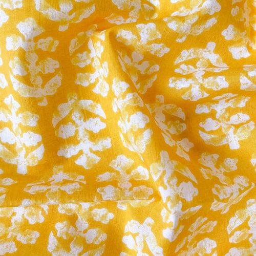 Sunny Yellow Abstract Floral | Batik Natural Dyed Hand Block Printed Pure Cotton Fabric (3 Meters) | and Cotton Pyjama (2.5 Meters) | Unstitched Combo Set