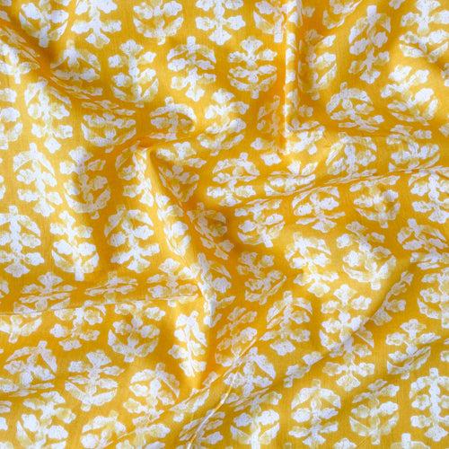 Sunny Yellow Abstract Floral | Batik Natural Dyed Hand Block Printed Pure Cotton Fabric (3 Meters) | and Cotton Pyjama (2.5 Meters) | Unstitched Combo Set