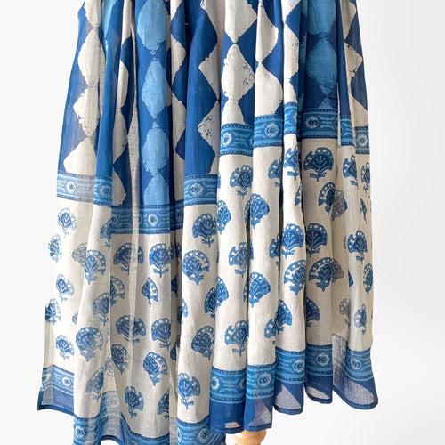 Indigo Blue & Grey Abstract Floral Hand Block Printed Pure Cotton Dupatta (Width 40 Inches)