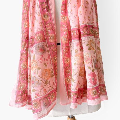 Peach Pink Mughal Floral Hand Block Printed Pure Cotton Dupatta (Width 40 Inches)