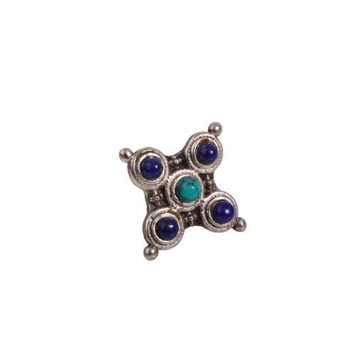 Neelam silver Nose Pin, Pierced by MOHA