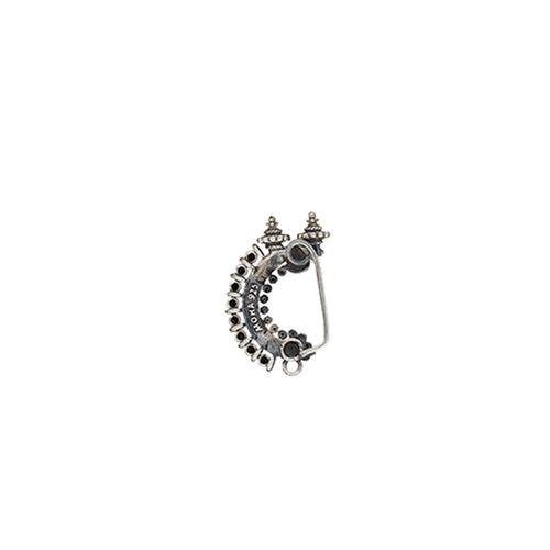 Temple Silver Nath/Nose Ring - Black, Clip On Left