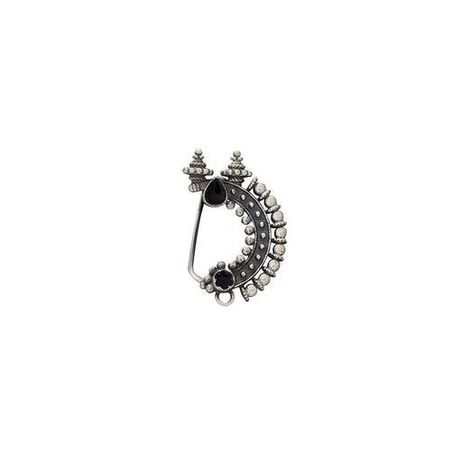 Temple Silver Nath/Nose Ring - Black, Clip On Left