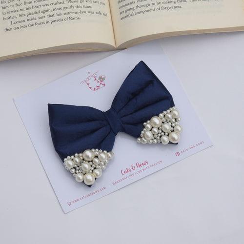 Navy Blue Pearl Bow