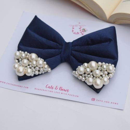 Navy Blue Pearl Bow