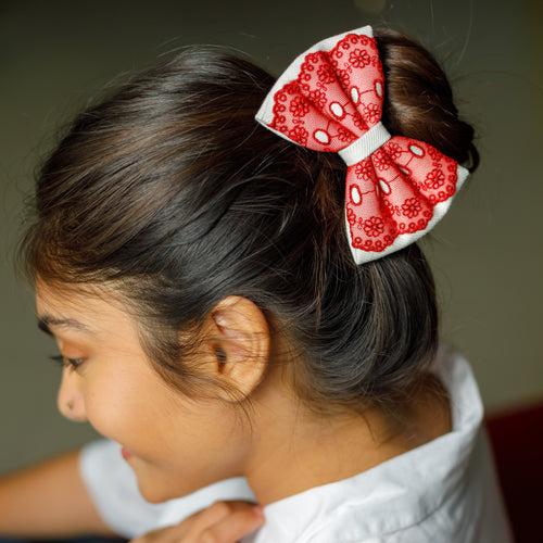 White Red Denim Lace Bow II