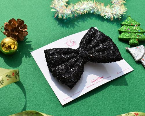 Shimmer Sequin Bow - Black