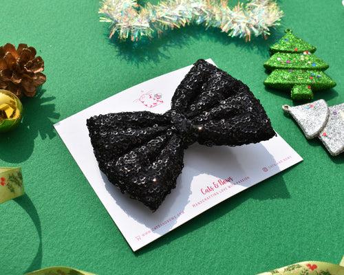 Shimmer Sequin Bow - Black