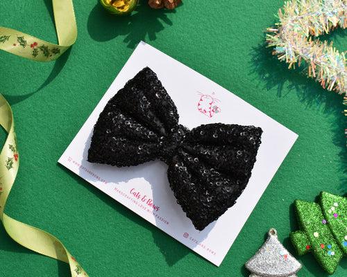 Shimmer Sequin Bow - Black