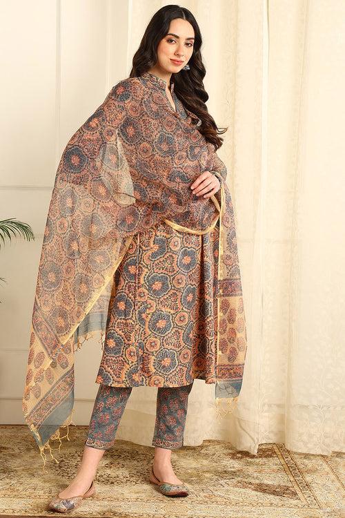 Powder Blue/Beige Kota Doria Dupatta