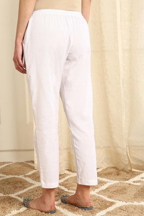 White Cotton Flax Farsi Pants