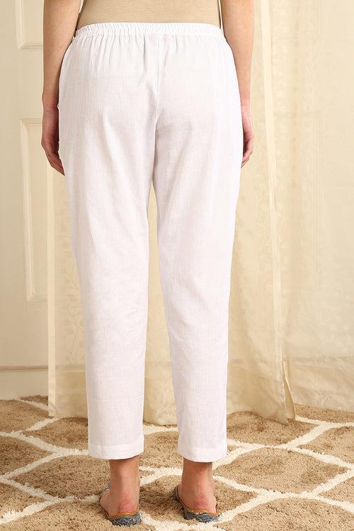 White Cotton Flax Farsi Pants