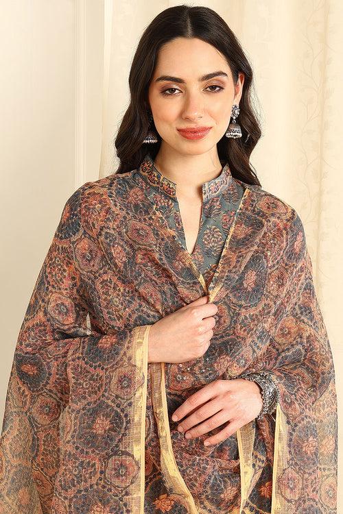 Powder Blue/Beige Kota Doria Dupatta