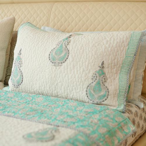 Blue Jacquard Quilted Bedspread Set Double (Reversible)
