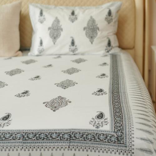 Mughal Paisley Hand Block Printed Bedsheet Set (Double)