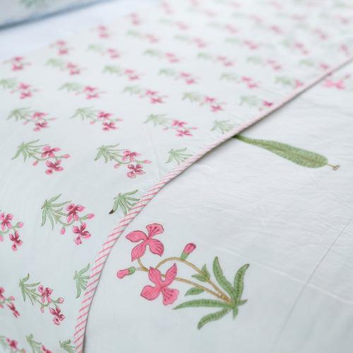 Pink Green Hand Block Printed Single Dohar (Reversible)