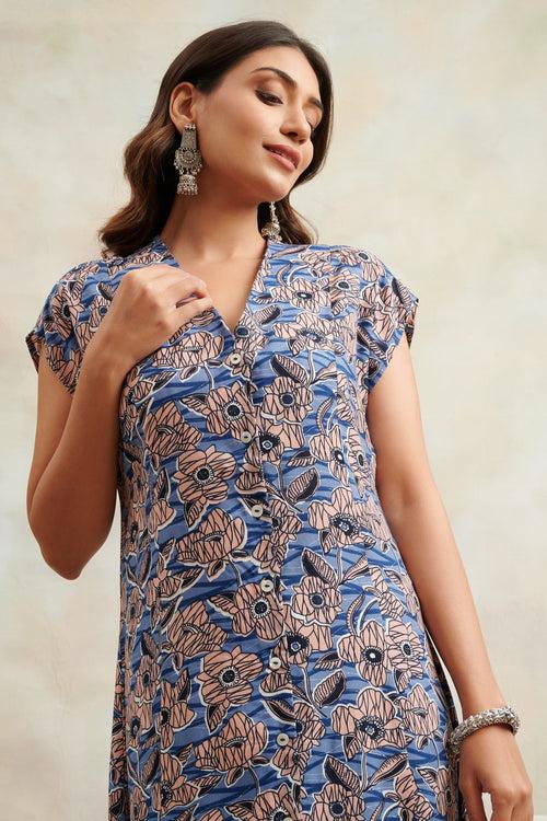 Blue Printed Modal Dress