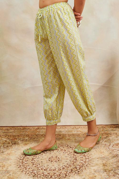 Lemon Yellow Printed Izhaar Pants