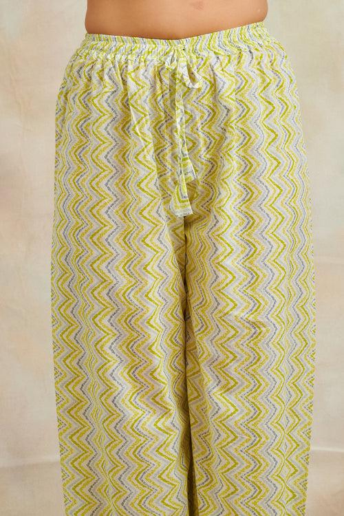 Lemon Yellow Printed Izhaar Pants