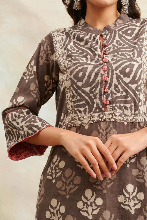 Brown Bagru Straight Kurta